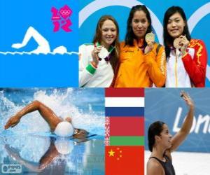 Puzzle Πόντιουμ κολύμβηση γυναικών 100 μέτρα ελεύθερο, Ranomi Kromowidjojo (Κάτω Χώρες), Aliaxandra Herasimenia (Λευκορωσία) και Tang γι (Κίνα) - London 2012-